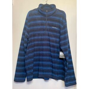 Eddie Bauer Fleece Striped Blue 1/4 Zip Mock Neck Pullover size XL Tall NWT